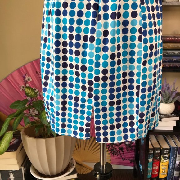 Calvin Klein Blue Polka Dot Fitted Sheath Cocktail Dress - Picture 7 of 12